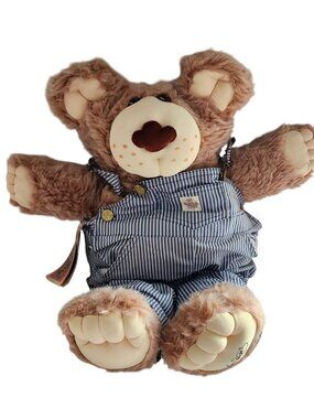 VTG 1983- Furskins Bear Dudley Plush Xavier Roberts Cabbage Patch Blue Overalls
